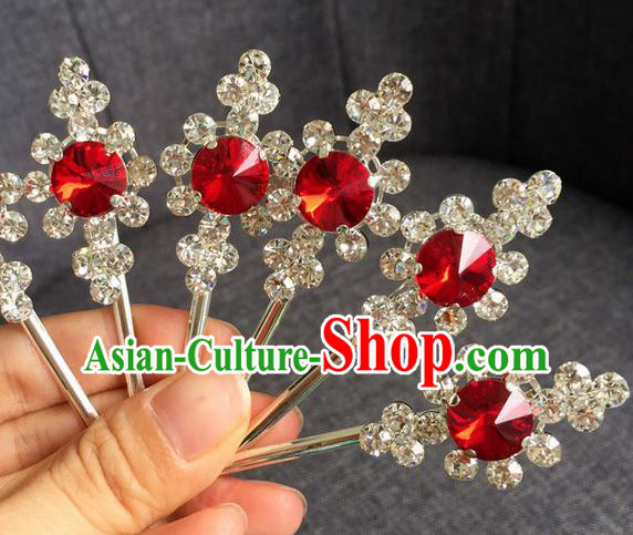 Chinese Traditional Peking Opera Diva Hair Accessories Ancient Red Crystal Hairpins for Women