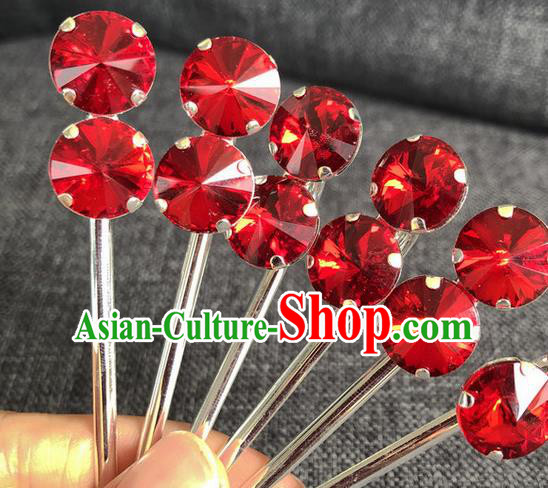 Chinese Traditional Peking Opera Diva Red Crystal Hair Accessories Ancient Princess Hairpins for Women