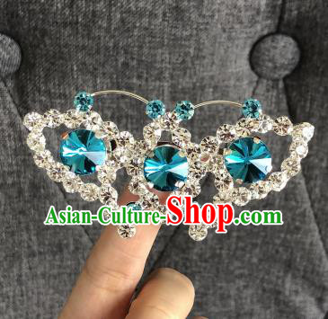 Chinese Traditional Peking Opera Diva Blue Crystal Butterfly Brooch Jewelry Accessories Ancient Princess Breastpin for Women