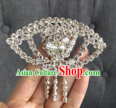 Chinese Traditional Peking Opera Diva Crystal Fanshaped Brooch Jewelry Accessories Ancient Princess Breastpin for Women