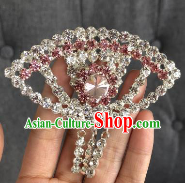 Chinese Traditional Peking Opera Diva Pink Crystal Fanshaped Brooch Jewelry Accessories Ancient Princess Breastpin for Women