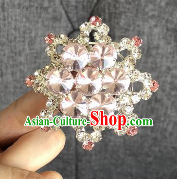Chinese Traditional Peking Opera Diva Pink Crystal Eight Pointed Star Brooch Jewelry Accessories Ancient Princess Breastpin for Women