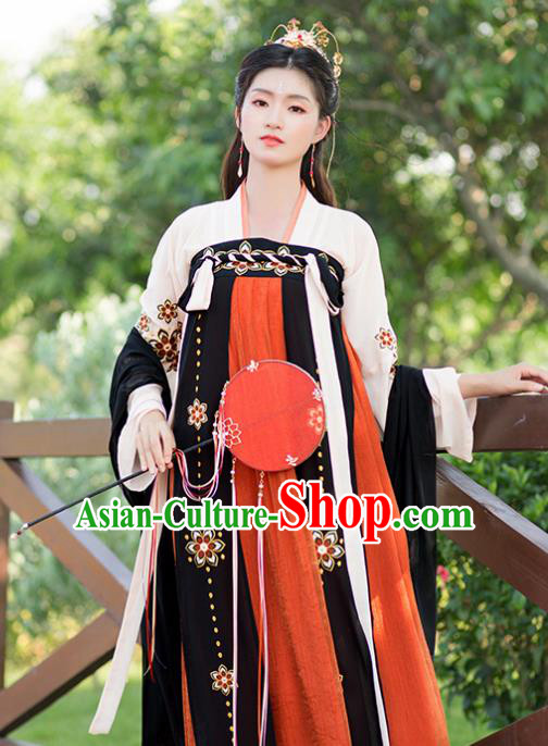 Chinese Tang Dynasty Peri Costumes Ancient Palace Princess Embroidered Hanfu Dress for Women