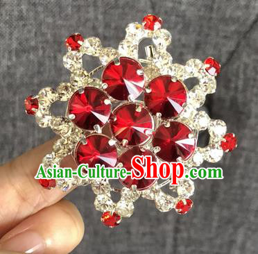 Chinese Traditional Peking Opera Diva Red Crystal Eight Pointed Star Brooch Jewelry Accessories Ancient Princess Breastpin for Women