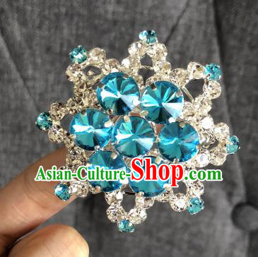 Chinese Traditional Peking Opera Diva Blue Crystal Eight Pointed Star Brooch Jewelry Accessories Ancient Princess Breastpin for Women