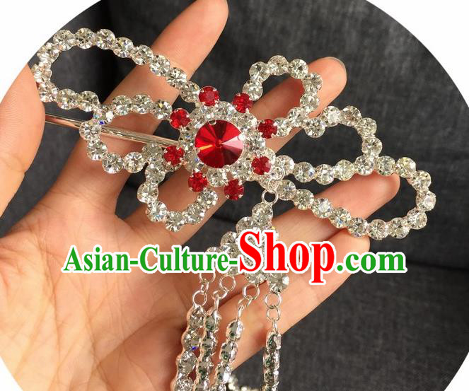 Chinese Traditional Peking Opera Diva Hair Accessories Ancient Red Crystal Tassel Hairpins for Women