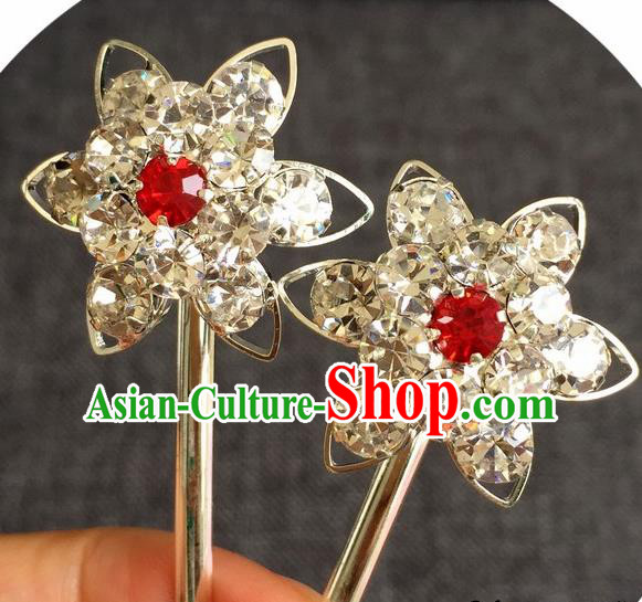 Chinese Traditional Peking Opera Diva Hair Accessories Ancient Red Crystal Flower Hairpins for Women