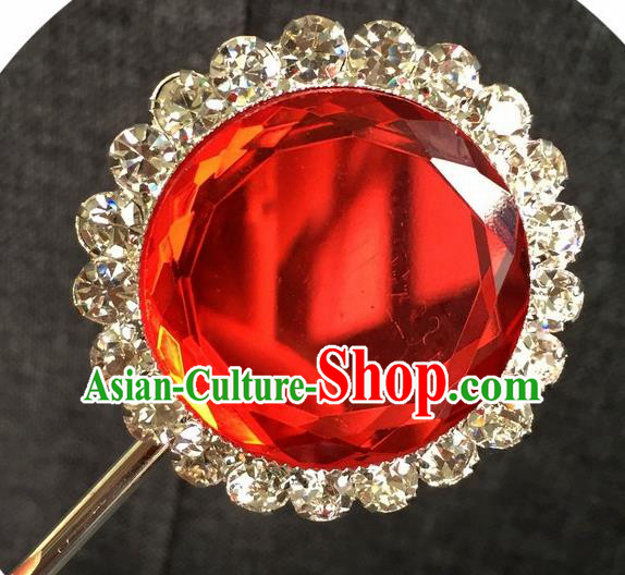 Chinese Ancient Princess Red Crystal Hairpins Traditional Peking Opera Diva Hair Accessories for Women