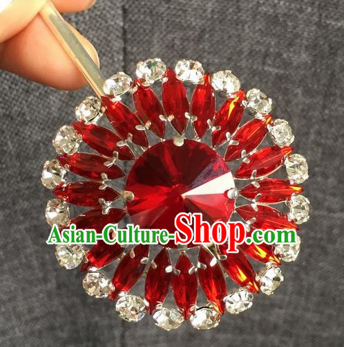 Chinese Ancient Princess Red Crystal Hairpins Traditional Peking Opera Diva Hair Accessories for Women