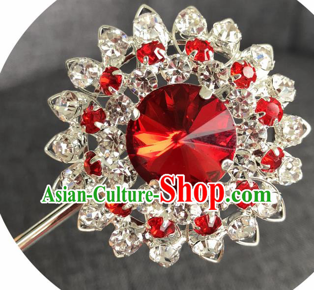 Chinese Ancient Princess Hairpins Traditional Peking Opera Diva Red Crystal Hair Accessories for Women