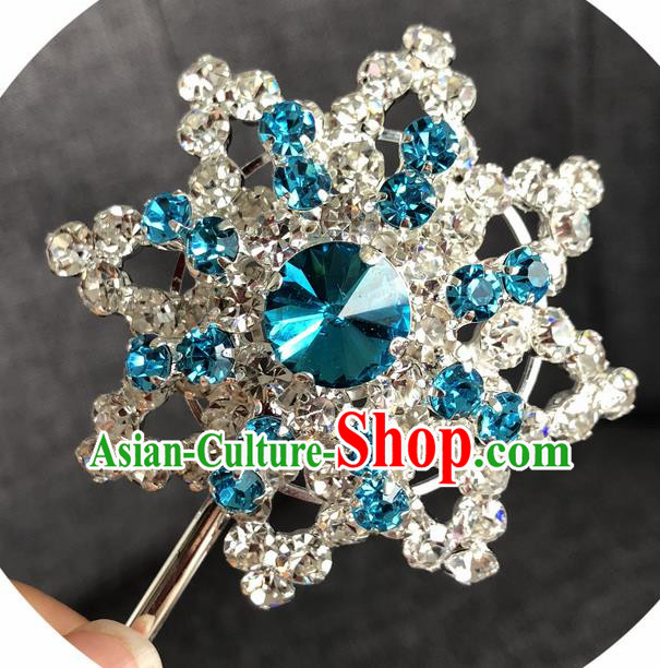 Chinese Ancient Princess Hairpins Traditional Peking Opera Diva Blue Crystal Hair Accessories for Women