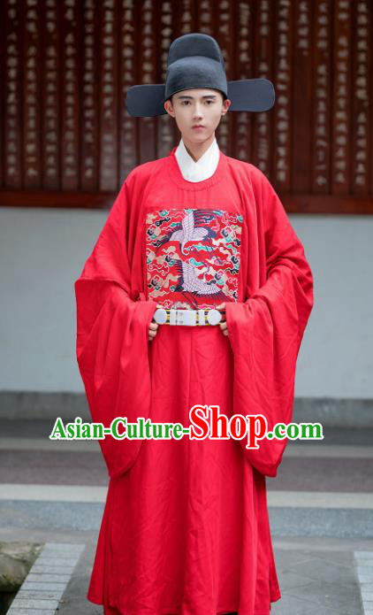 Chinese Ming Dynasty Officer Red Embroidered Robe Ancient Bridegroom Wedding Costumes for Men