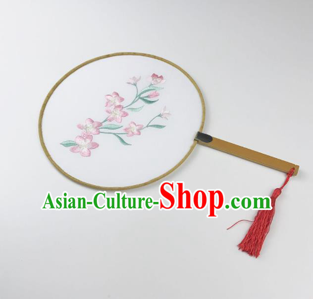 Chinese Ancient Princess Palace Fans Traditional Embroidered Pink Flowers Round Fans for Women