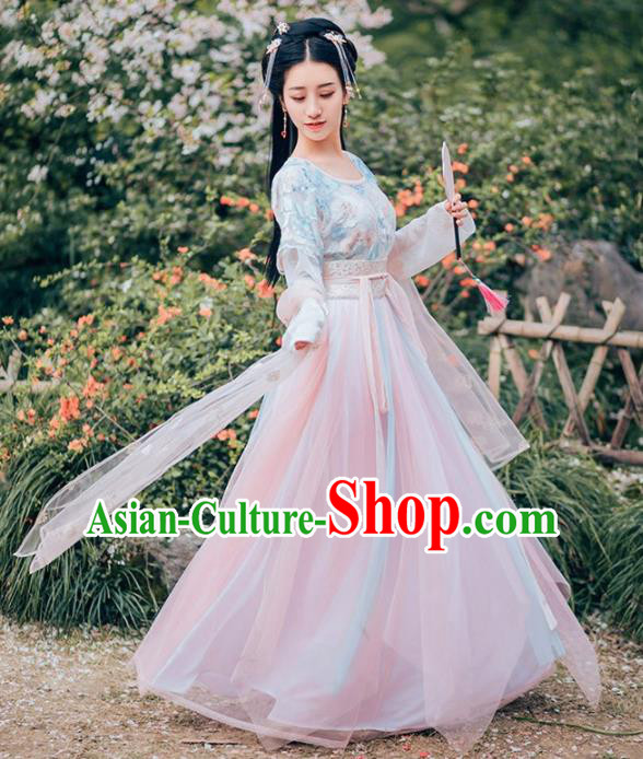 Chinese Traditional Tang Dynasty Princess Historical Costumes Ancient Peri Hanfu Dress for Women