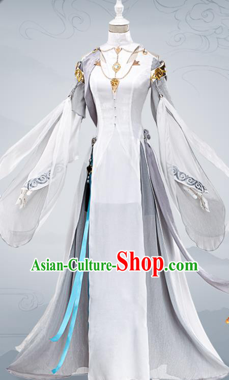 Chinese Traditional Cosplay Female General Costumes Ancient Swordswoman White Dress for Women