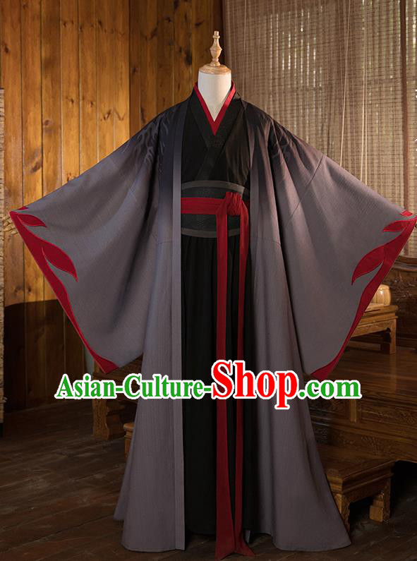 Chinese Traditional Cosplay Taoist Grey Costumes Ancient Nobility Childe Swordsman Clothing for Men