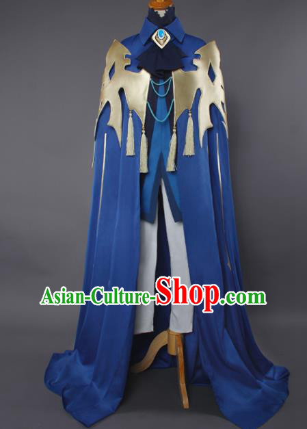 Chinese Traditional Cosplay Swordsman Blue Cloak Ancient Knight Costumes for Men