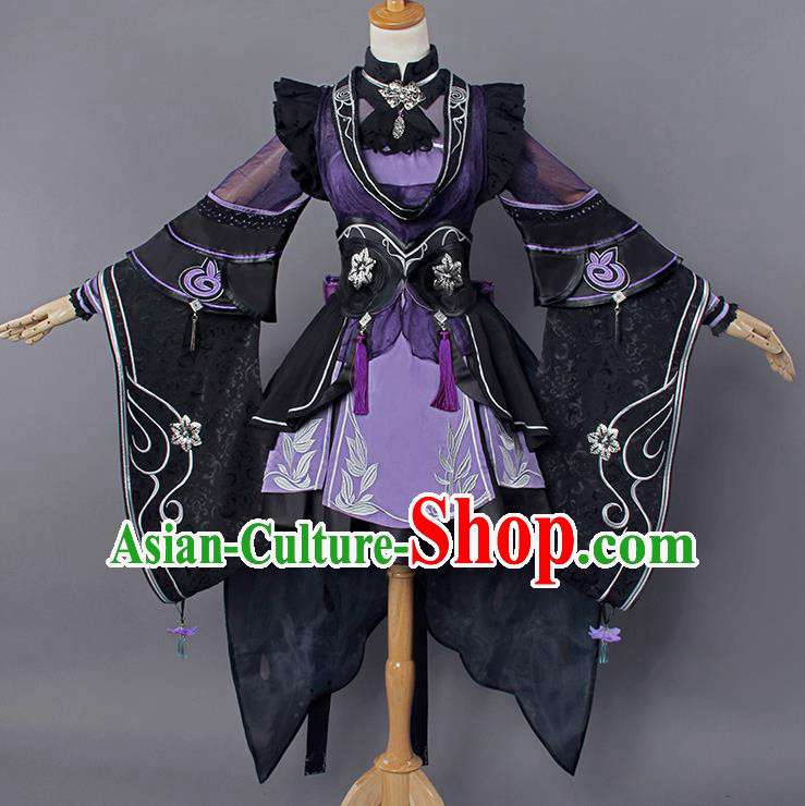 Top Grade Cosplay Princess Purple Costumes Chinese Ancient Swordswoman Dress for Women
