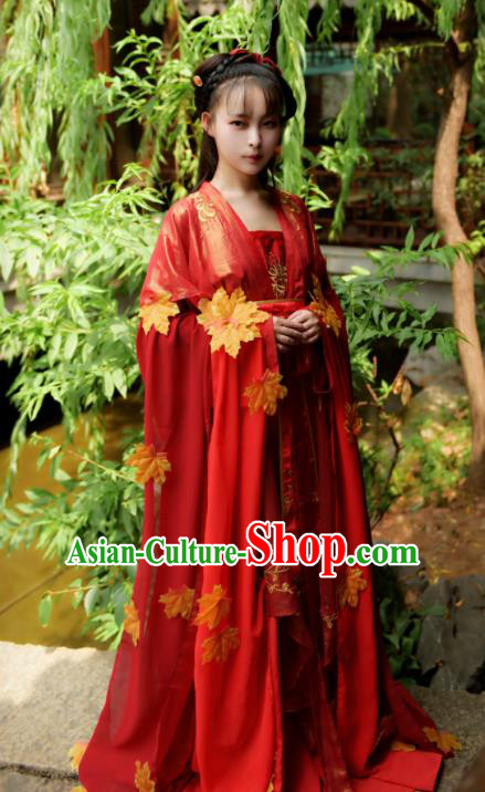 Asian Chinese Ancient Wedding Historical Costumes Tang Dynasty Princess Red Hanfu Dress for Women