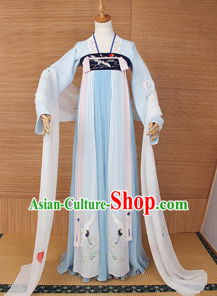 Top Grade Chinese Cosplay Princess Costumes Ancient Tang Dynasty Palace Lady Light Blue Dress for Women