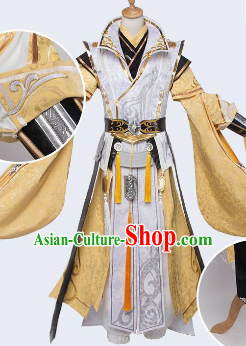 Chinese Traditional Cosplay Royal Highness Costumes Ancient Swordsman Golden Clothing for Men