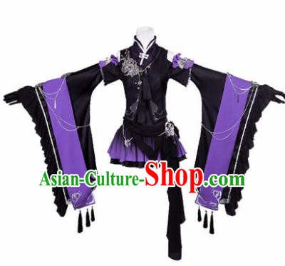 Top Grade Cosplay Female Warrior Costumes Chinese Ancient Swordsman Black Short Dress for Women