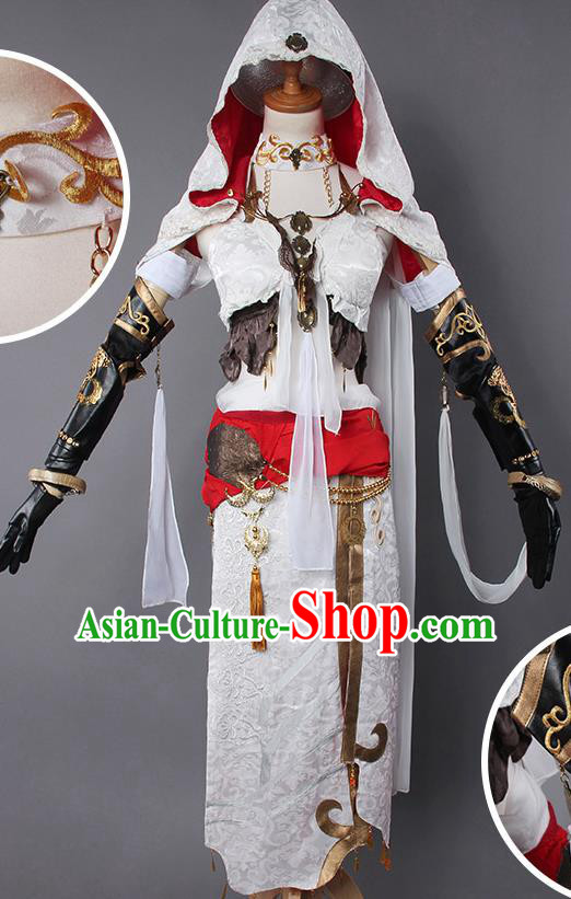 Top Grade Cosplay Warrior Costumes Chinese Ancient Female Swordsman White Dress for Women