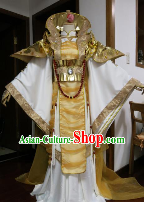 Top Grade Chinese Ancient Cosplay Royal Highness Swordsman Golden Costumes for Men