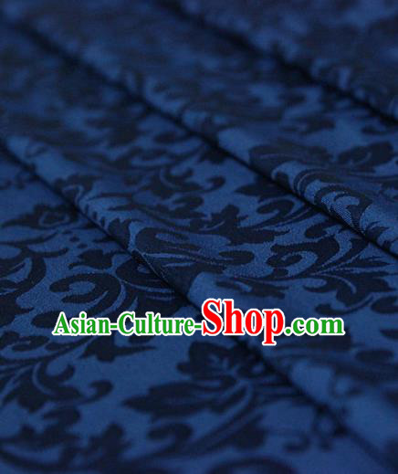 Asian Chinese Traditional Pattern Fabric Ancient Hanfu Jacquard Weave Deep Blue Brocade Silk Fabric Drapery Material