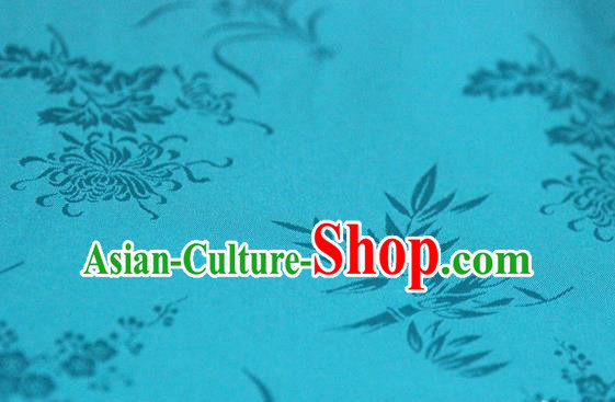 Asian Chinese Traditional Pattern Lake Blue Silk Fabric Ancient Hanfu Jacquard Brocade Fabric Drapery Material