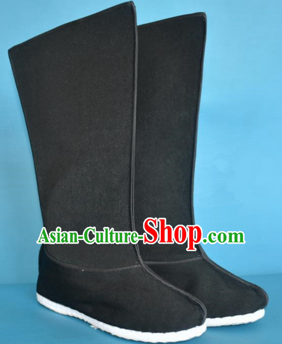 Chinese Traditional Beijing Opera Takefu Shoes Ancient Han Dynasty Warrior Black Boots for Men