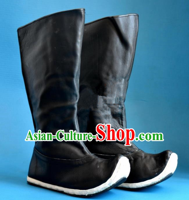 Chinese Traditional Beijing Opera Takefu Shoes Ancient Swordsman Black Leather Boots for Men