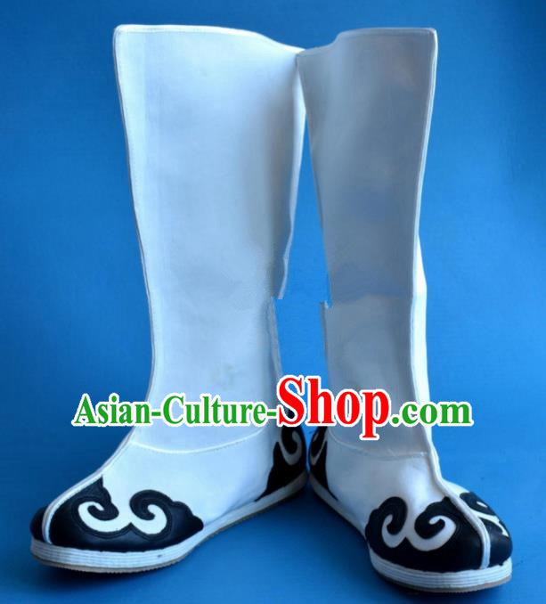 Chinese Traditional Beijing Opera Takefu Shoes Ancient Taoist Swordsman White Boots for Men