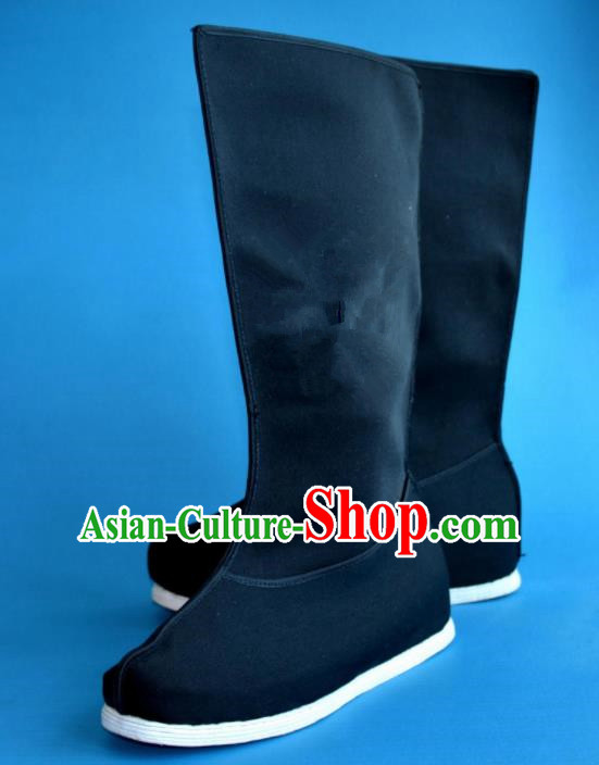 Chinese Traditional Beijing Opera Takefu Shoes Ancient Swordsman Black Cloth Boots for Men