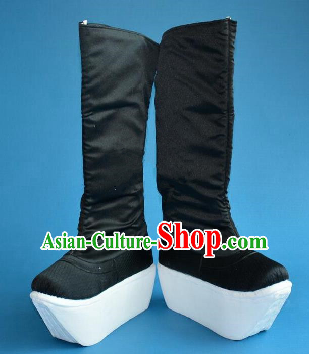 Chinese Traditional Beijing Opera Shoes Ancient Qing Dynasty Chancellor Black Boots for Men