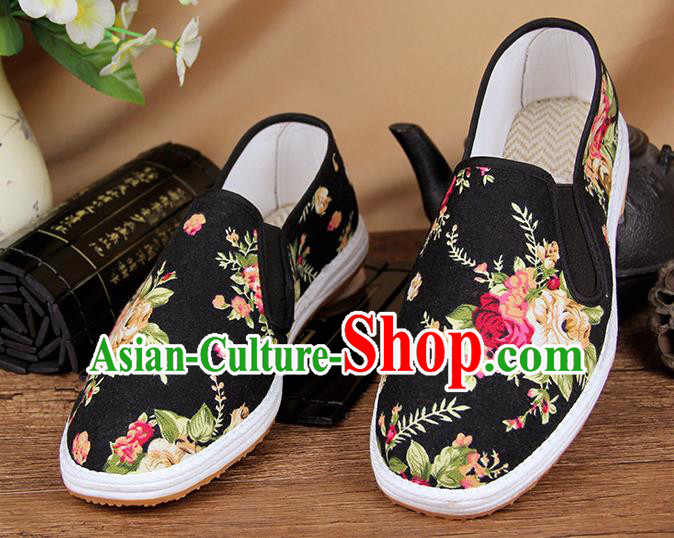 Chinese National Shoes Traditional Black Cloth Shoes Monk Shoes for Men