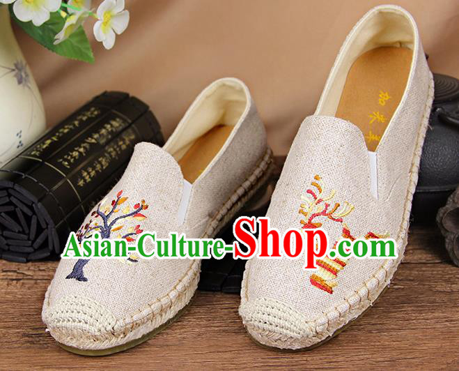 Chinese National Handmade Shoes Traditional Cloth Shoes Embroidery Deer White Shoes for Women