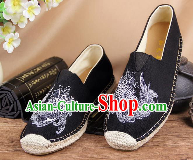 Chinese National Shoes Traditional Black Cloth Shoes Embroidery Martial Arts Shoes for Men