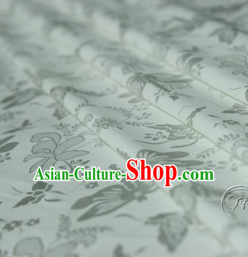 Asian Chinese Traditional White Jacquard Silk Fabric Ancient Hanfu Brocade Fabric Drapery Material