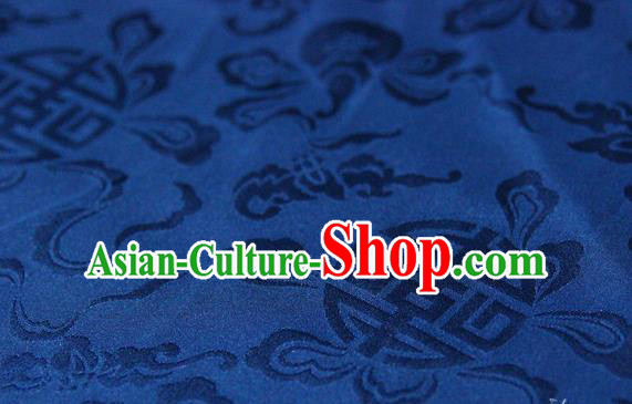 Asian Chinese Traditional Deep Blue Silk Fabric Ancient Hanfu Jacquard Brocade Fabric Drapery Material