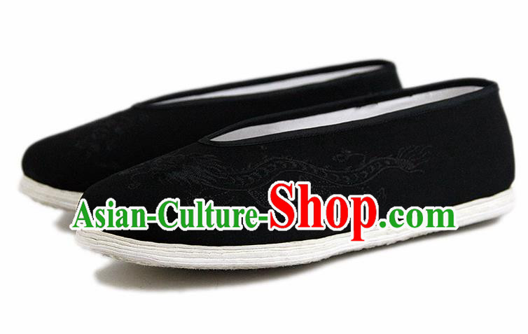 Chinese National Black Cloth Shoes Traditional Martial Arts Shoes Embroidery Dragon Shoes for Men