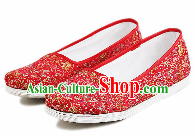 Chinese National Handmade Cloth Shoes Traditional Shoes Embroidered Red Shoes for Women