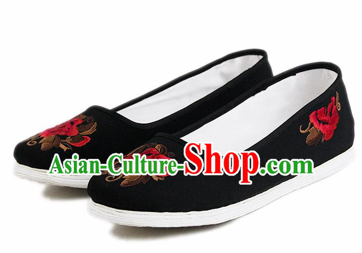 Chinese National Handmade Cloth Shoes Traditional Shoes Embroidered Red Peony Shoes for Women