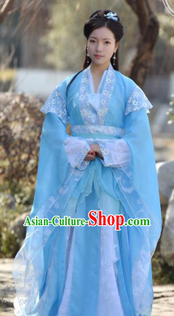 Chinese Ancient Peri Blue Hanfu Dress Song Dynasty Princess Embroidered Historical Costumes for Women