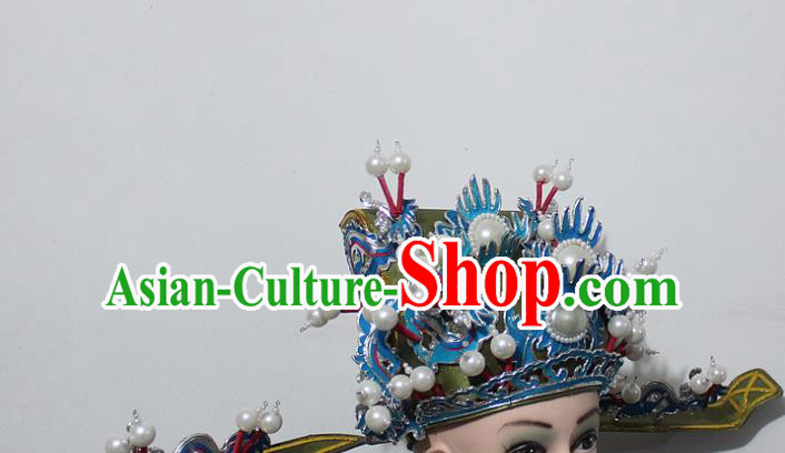 Chinese Traditional Peking Opera Prime Minister Green Hat Ancient Chancellor Headwear for Men