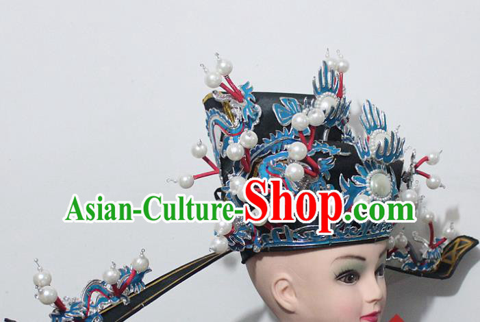 Chinese Traditional Peking Opera Prime Minister Black Hat Ancient Chancellor Headwear for Men