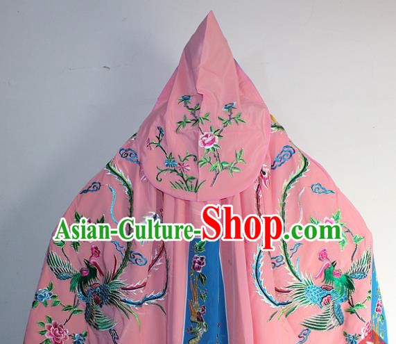 Chinese Traditional Peking Opera Diva Costumes Ancient Princess Embroidered Pink Cloak for Women