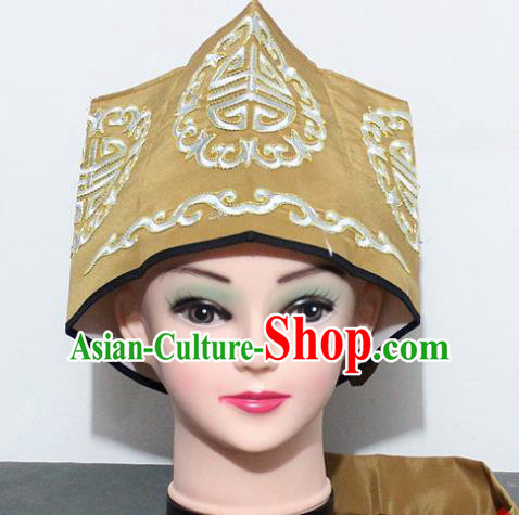 Chinese Traditional Peking Opera Old Gentleman Hat Ancient Ministry Councillor Khaki Hat for Men