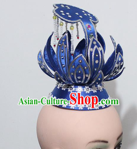Chinese Traditional Peking Opera Hair Accessories Ancient Prince Blue Lotus Hair Crown Headwear for Men