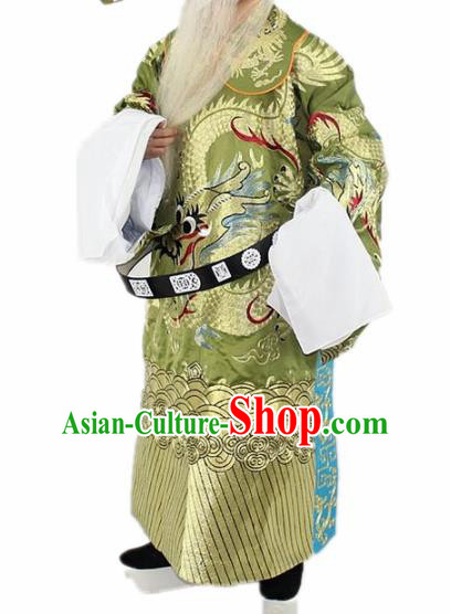 Chinese Traditional Peking Opera Old Gentleman Olive Green Costumes Ancient Prime Minister Clothing for Men